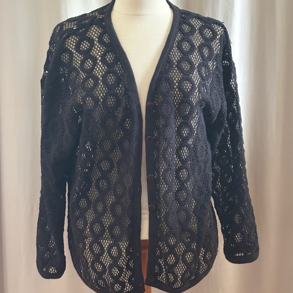 Sag Harbor Black Macrame Crochet Cardigan